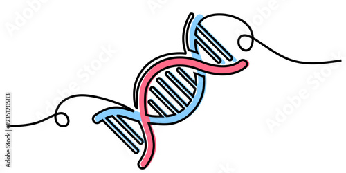 Editable continuous one line drawing DNA vector for modern health sites. Ideal for symbolizing sleek genetics, minimalist biology, and clean science.
