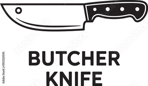 Simple black and white illustration of a butcher knife isolated on transparent background