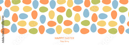 Spring horizontal banner with Easter day greeting and Happy Spring typography floral pastel vector background for promotions and seasonal campaigns