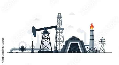 Oil Refinery Equipment and Pumpjacks.