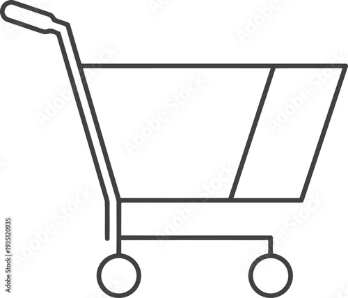 Minimalist line drawing of a shopping cart icon isolated on a white background for e commerce design.