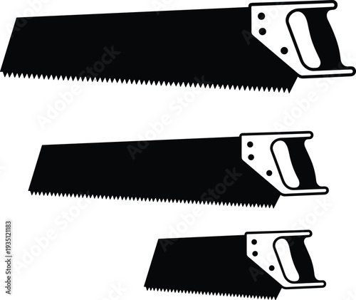 Hand saw blades set, isolated vector illustration of carpentry tools, woodworking equipment, sharp serrated steel cutting instruments collection