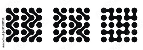 Diagonal metaball connected circles shape. Pattern of black metaballs icon. Abstract nerve cell dots. vector illustration.