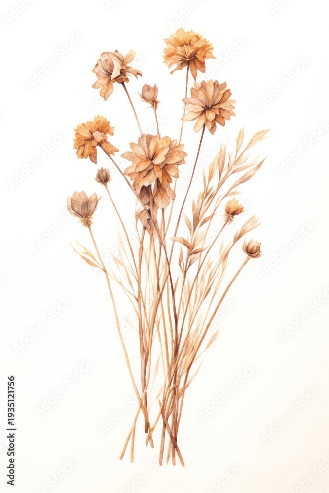 Obraz premium Brown dried flower bouquet drawing sketch plant.