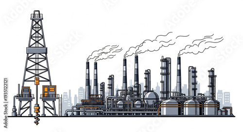 Oil Refinery Industrial Complex Facility.