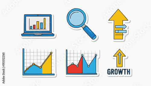 Business growth and data analysis icons for presentations