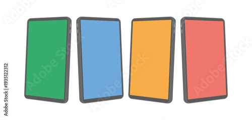 Set of phone with views in different angle, smartphone mockup with colorful blank screen display with flat style vector illustrated.