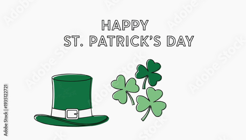 St. Patrick's Day greeting with shamrocks and hat