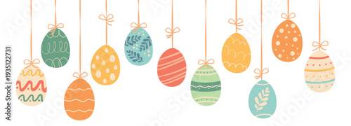Easter card with hanging garland with eggs