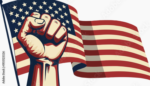 Fist holding American flag in protest or solidarity gesture