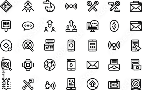 Collection of various line icons for communication technology and business