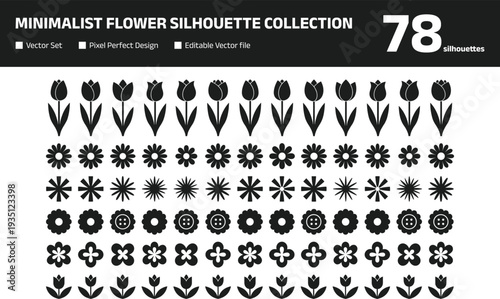 Minimalist flower silhouette collection for flat graphic and pattern design