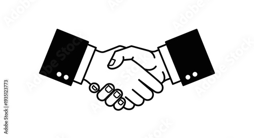 Two hands in formal suit cuffs clasping firmly in a symbolic gesture of agreement, partnership, or a successful business transaction.