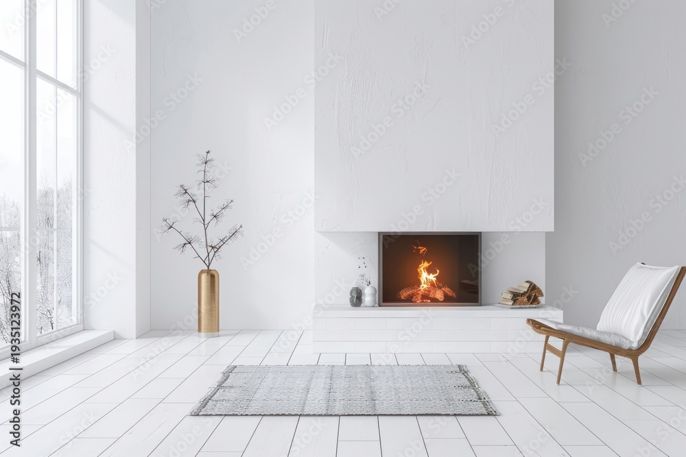 Fototapeta premium Fireplace in living room hearth architecture comfortable.