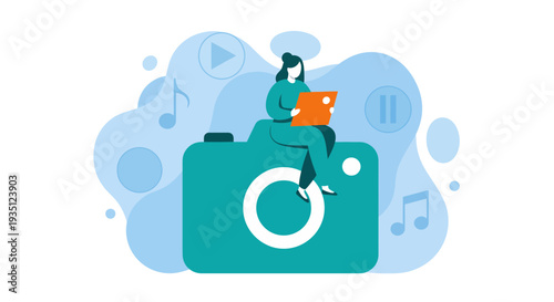 Creative professional working with laptop on camera media creation