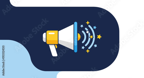 Megaphone Announcement Icon with Sound Waves and Stars