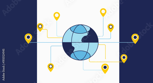 Global Network with Location Pins Connecting the World Map
