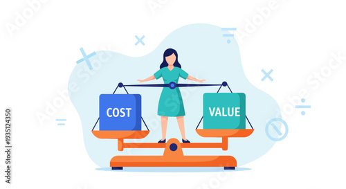 Woman Balancing Cost and Value on a Scale