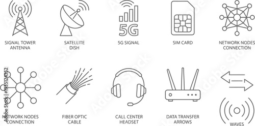 Set of icons for telecommunications and networking concepts