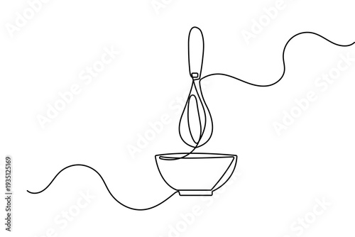 Balloon whisk continuous one line drawing minimalist style isolated outline vector illustration