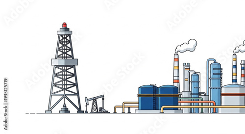 Oil Refinery Industrial Landscape Scene.