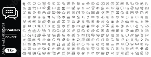 Chat message icon set. Messaging icon set,  Contains speech bubble, conversation, dialogue text, email contact, reply, read, setting, delete, sent, write, sms button. Vector illustration