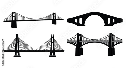 A collection of bridge silhouettes on a white background
