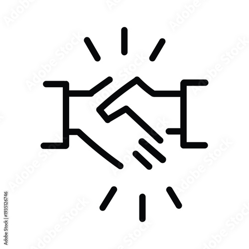 Handshake, partnership deal, corporate trust contract thin outline icon. Minimalist line sign two hands in hand shake. Vector isolated pictogram perfect for web and app or infographic editable stroke.