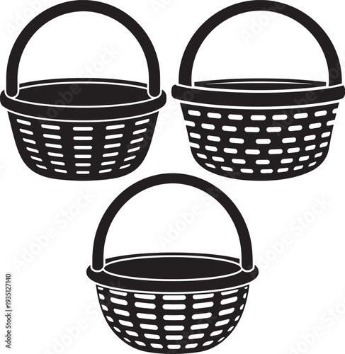 Three wicker baskets silhouette illustration