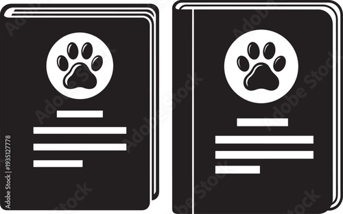 Two pet passport book silhouettes with paw print