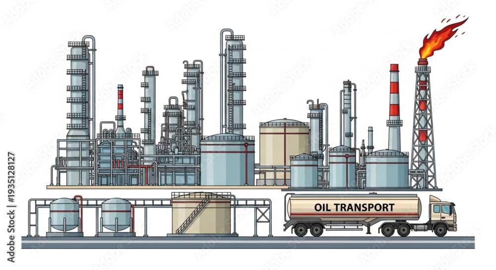 Obraz premium Oil Refinery Industrial Complex with Tanker Truck.