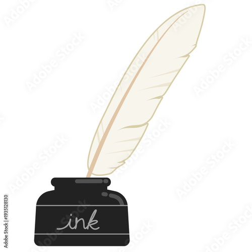 羽ペンとインクつぼのイラスト 線なし