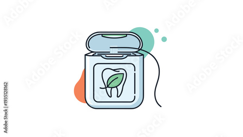 Dental floss container with a tooth and leaf emblem representing eco-friendly oral hygiene and sustainable personal care products.