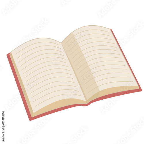 斜めから見た、シンプルな開いた本のイラスト カラー 線なし