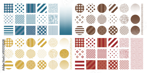 円形と四角形のシームレスな幾何学パターンセット