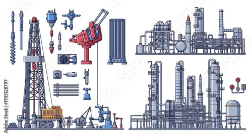 Oil Refinery Industrial Equipment Illustration.