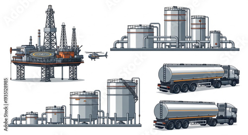 Oil Refinery Industrial Equipment Illustration.