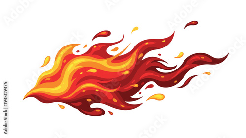 Stylized illustration of vibrant fire flames with orange and red gradients flickering and moving towards the left side.