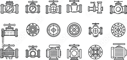 Collection of industrial pump and valve symbols