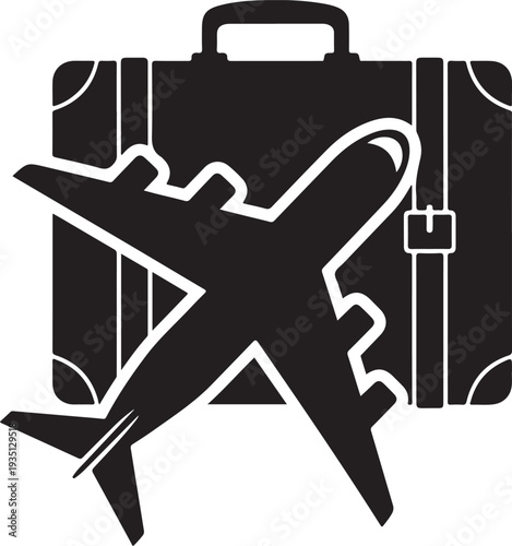 air travel icon. plane and luggage. vacation and journey symbol. vector image for tourism design