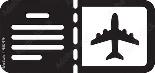 Air plane ticket black and white icon. Clipart image isolated on white background