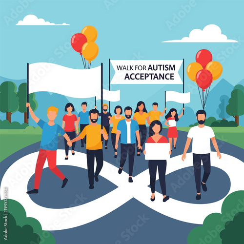 People March for Autism Acceptance with Balloons and Signs