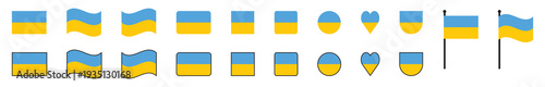 Ukraine Flag Vector Icon Set Ukrainian National Symbols in Flat, Waving, Heart and Circle Shapes.