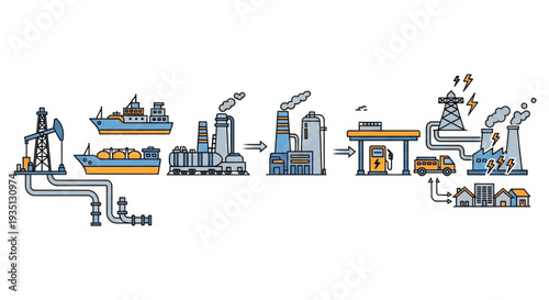 Oil Refinery Process Diagram Illustration.