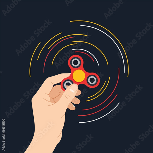 A hand holding a spinning fidget toy displaying motion effects