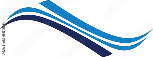 Abstract blue wave design with curved flowing bands, dynamic motion fluidity modern branding logo