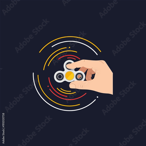 Hand holding a fidget spinner with circular streaks