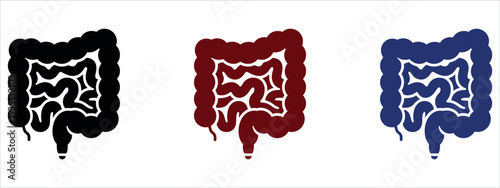 Human Intestine and Digestive System Icon Set with Internal Organ and Healthcare Symbols Vector Illustration.