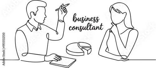 Business Consultant Advising Client Strategy Meeting Line Art Illustration