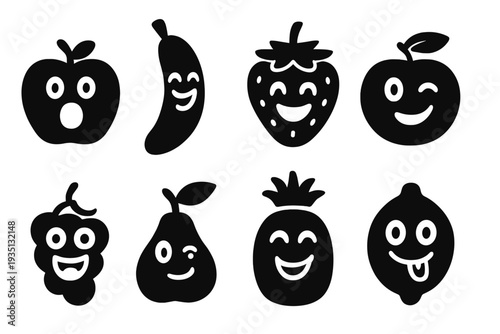 Expressive Fruit Icons. Expressive fruit characters. Filled icon set of Expressive fruit characters: shocked